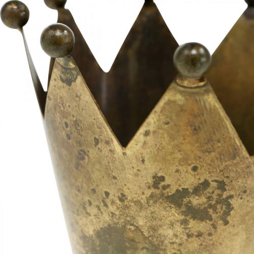 Floristik24 Kroon theelichthouder metaal antiek messing look Ø12.5cm H11.5cm