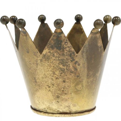 Artikel Kroon metaal antiek look messing theelichthouder Ø10cm H8cm
