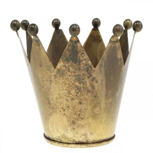Artikel Kroon theelichthouder metaal antiek messing look Ø12.5cm H11.5cm