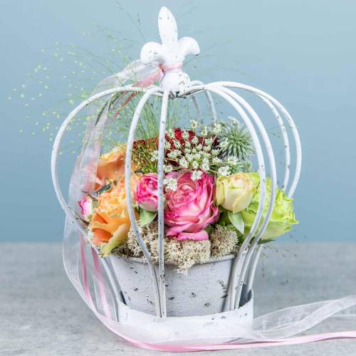 Floristik24 Kroon met schaal metalen decoratie wit H26cm