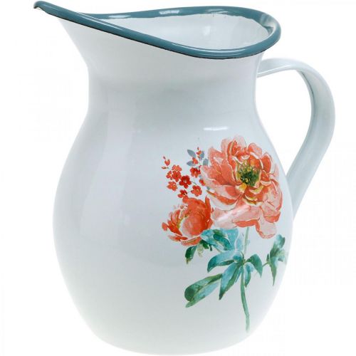 Floristik24 Decoratieve kan, bloemenvaas vintage look, emaille kan met rozenmotief H19cm