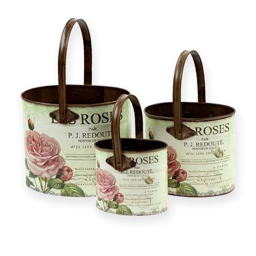 Floristik24 Decoratief kuipje met handvat, rozenmotief, 3st