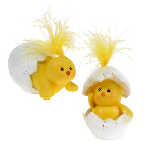 Floristik24 Kuiken geel in het ei 8cm - 12cm 4st