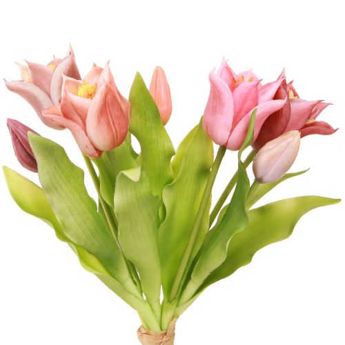 Artikel Kunstbloemen Kroon Tulpen Paars Roze 7 stuks in bos 34cm