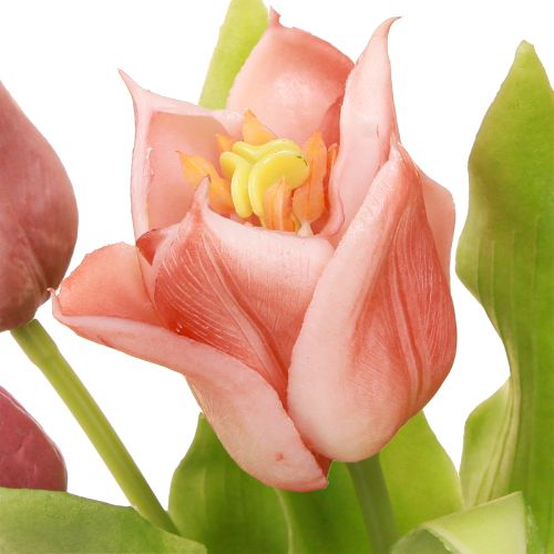 Artikel Kunstbloemen Kroon Tulpen Paars Roze 7 stuks in bos 34cm