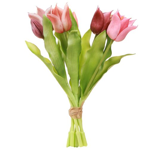 Artikel Kunstbloemen Kroon Tulpen Paars Roze 7 stuks in bos 34cm