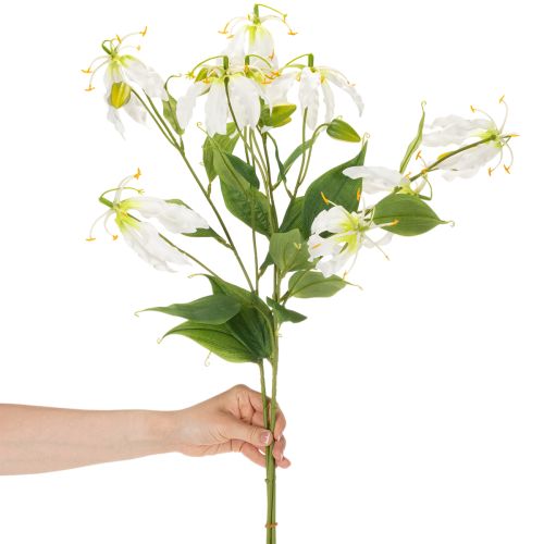 Kunstmatige Gloriosa-bloem, wit en geel, elegante bloeiende tak voor decoratie, 80 cm, 3 stuks | Floristik24.nl