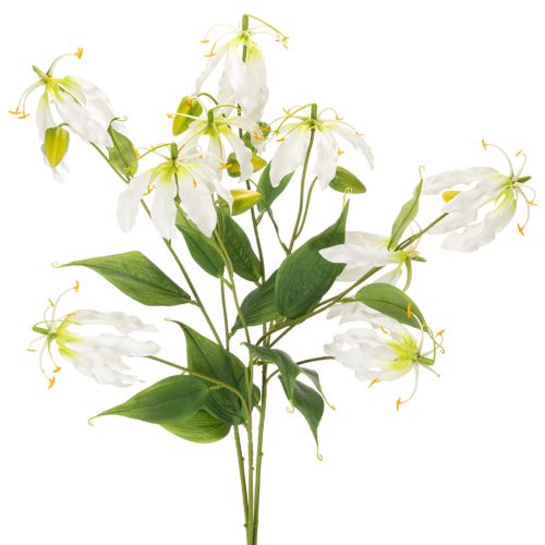 Kunstmatige Gloriosa-bloem, wit en geel, elegante bloeiende tak voor decoratie, 80 cm, 3 stuks | Floristik24.nl