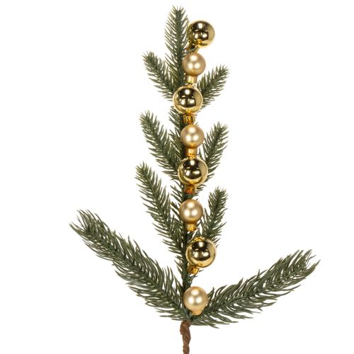 Kunstmatige dennentak met goudkleurige mini-kerstballen, 46 cm, 2 stuks