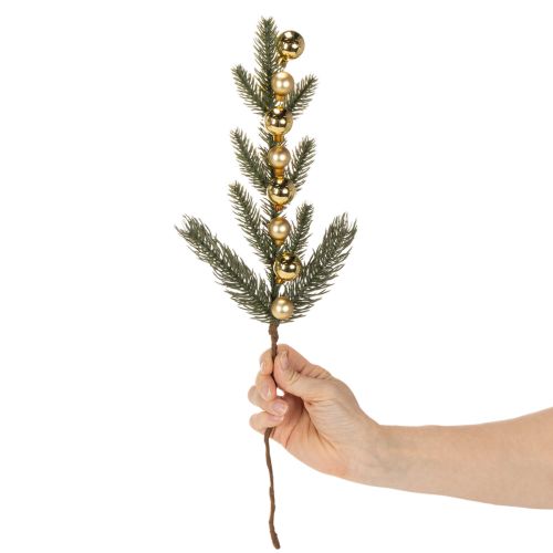 Kunstmatige dennentak met goudkleurige mini-kerstballen, 46 cm, 2 stuks | Floristik24.nl