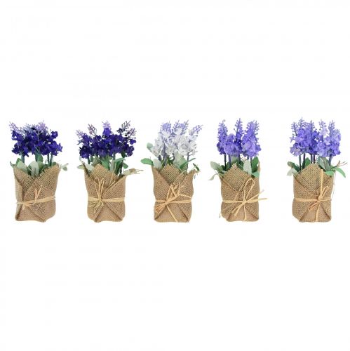 Artikel Kunstlavendel kunstbloem lavendel in jute zakje wit/paars/blauw 17cm 5st