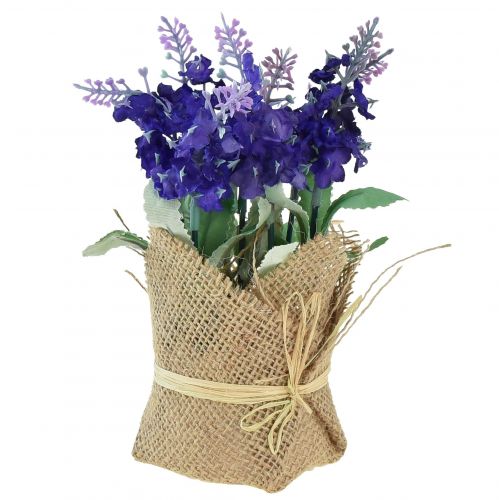 Kunstlavendel kunstbloem lavendel in jute zakje wit/paars/blauw 17cm 5st