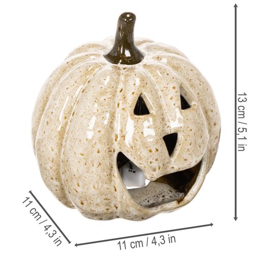 Keramische pompoendecoratie met LED-verlichting en lachend gezichtje, 13 cm | Floristik24.nl