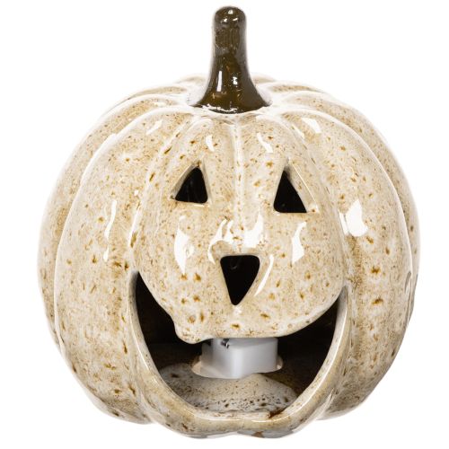 Keramische pompoendecoratie met LED-verlichting en lachend gezichtje, 13 cm | Floristik24.nl