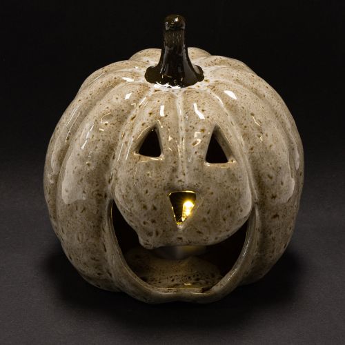 Keramische pompoendecoratie met LED-verlichting en lachend gezichtje, 13 cm | Floristik24.nl