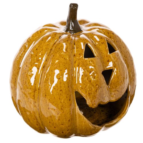Keramische pompoen met gezicht, LED-decoratie, Halloween, 19 cm
