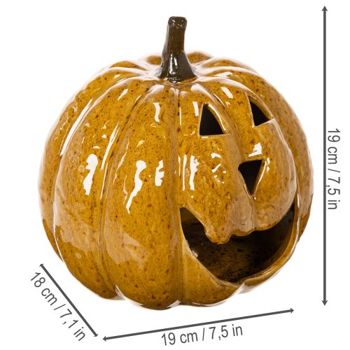 Keramische pompoen met gezicht, LED-decoratie, Halloween, 19 cm | Floristik24.nl