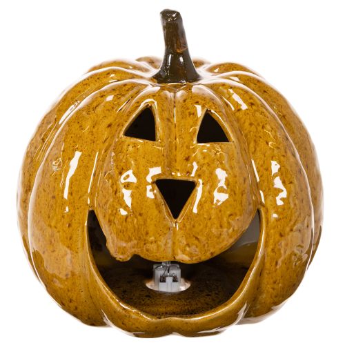 Keramische pompoen met gezicht, LED-decoratie, Halloween, 19 cm | Floristik24.nl