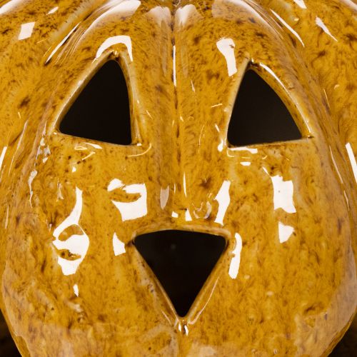 Keramische pompoen met gezicht, LED-decoratie, Halloween, 19 cm | Floristik24.nl