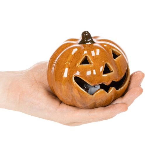 Keramische pompoen met LED-verlichting, Halloween-decoratie, klein, 10 cm | Floristik24.nl