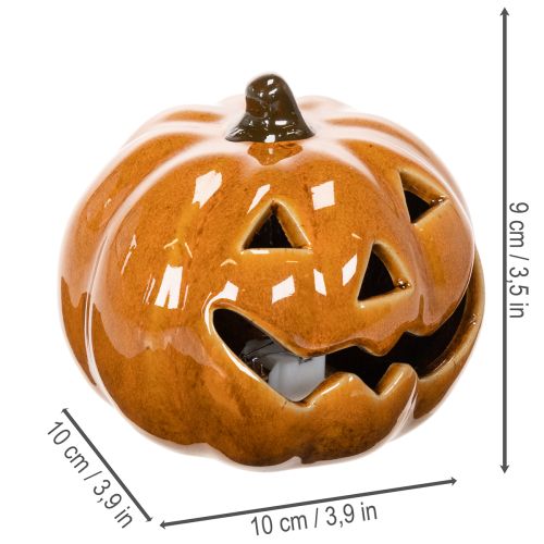 Keramische pompoen met LED-verlichting, Halloween-decoratie, klein, 10 cm | Floristik24.nl