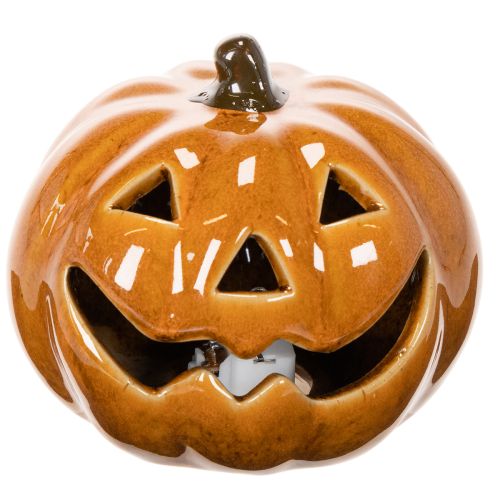 Keramische pompoen met LED-verlichting, Halloween-decoratie, klein, 10 cm | Floristik24.nl