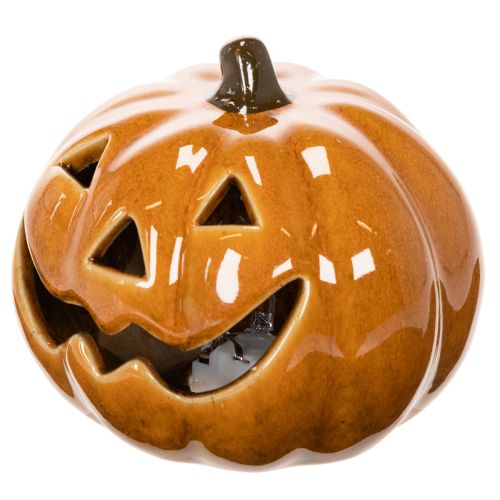 Keramische pompoen met LED-verlichting, Halloween-decoratie, klein, 10 cm | Floristik24.nl