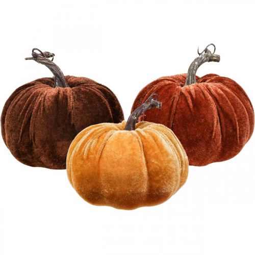 Floristik24 Pumpkin Deco Herfst Oranje Bruin Gevlokt Ø12cm 3st