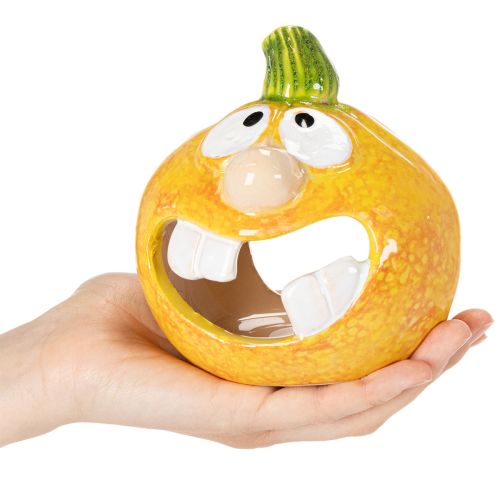 Decoratieve pompoenfiguur en theelichthouder, grappig gezichtje, herfstdecoratie, 12 cm, 2 stuks | Floristik24.nl