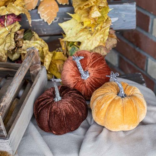 Floristik24 Pompoendecoratie herfst oranje bruin geflockt Ø12cm 3st