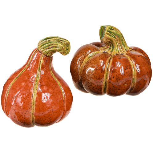 Pompoenen keramiek herfstdecoratie bruin oranje 10/13cm 2 stuks