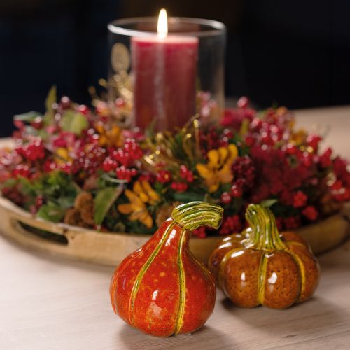Artikel Pompoenen keramiek herfstdecoratie bruin oranje 10/13cm 2 stuks