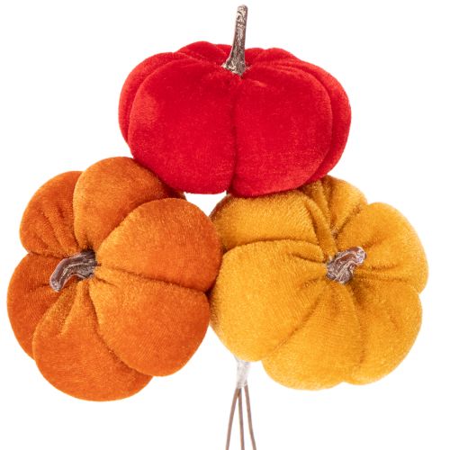 Decoratieve pompoen op draad, herfstdecoratie, fluweel, driekleurige set, 8 cm, 9 stuks kopen | Floristik24.nl