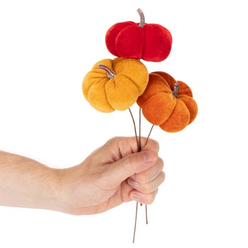 Decoratieve pompoen op draad, herfstdecoratie, fluweel, driekleurige set, 8 cm, 9 stuks | Floristik24.nl