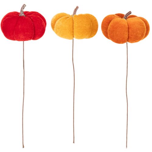 Decoratieve pompoen op draad, herfstdecoratie, fluweel, driekleurige set, 8 cm, 9 stuks | Floristik24.nl