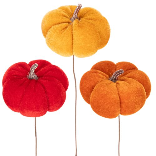 Decoratieve pompoen op draad, herfstdecoratie, fluweel, driekleurige set, 8 cm, 9 stuks | Floristik24.nl