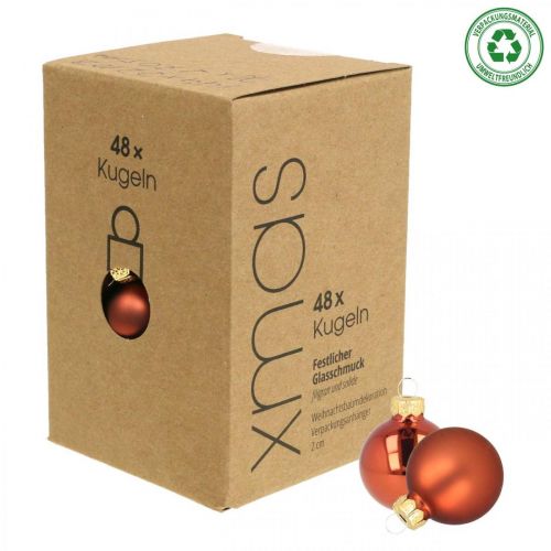 Artikel Mini kerstballen glas roestrood mat/glanzend Ø2cm 44st