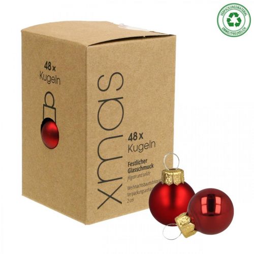 Floristik24 Mini kerstballen glas rood mat/glanzend Ø2cm 44 stuks