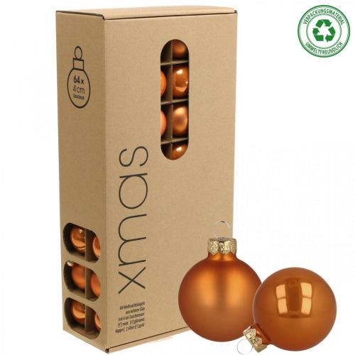 Artikel Kerstballen glas oranje ballen mat/glanzend Ø4cm 60 st
