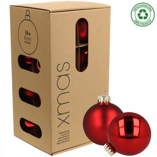 Floristik24 Kerstballen glas rood glazen bollen mat glanzend Ø8cm 14 stuks