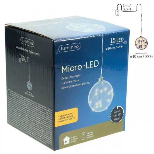 Floristik24 LED bal binnen Ø10cm getint 15L warm witte timer