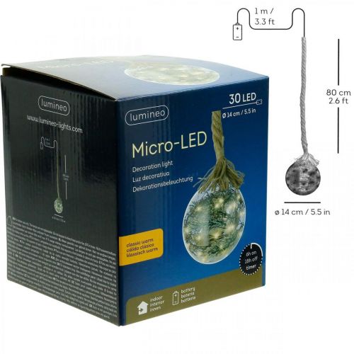 Artikel LED bal sneeuwspar binnen Ø14cm 30L warm witte timer