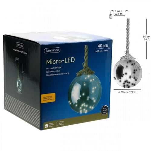 Floristik24 LED bal binnen Ø20cm getinte 40L warm witte timer
