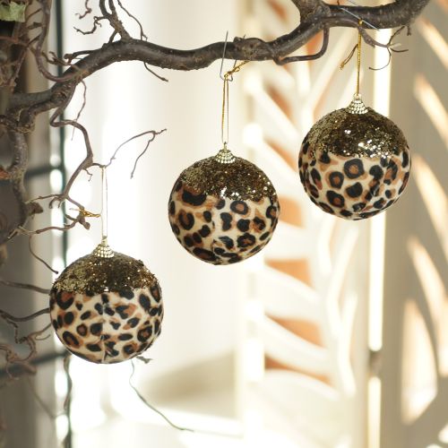 Kerstbal met luipaardprint en gouden glitter, 7 cm, 3 stuks kopen | Floristik24.nl