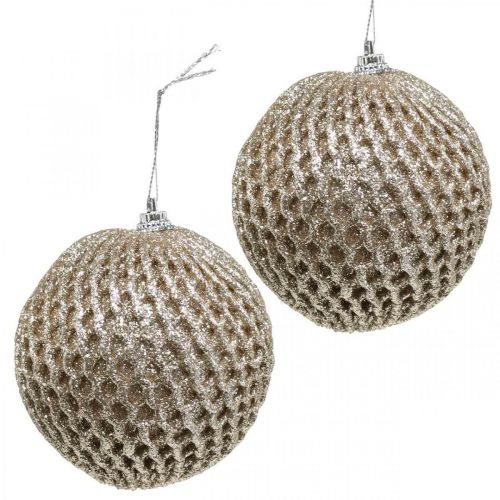 Floristik24 Kerstbal champagne honingraat boombol Ø8cm 6st