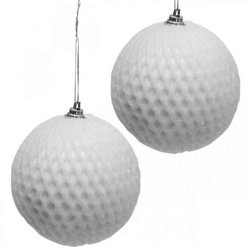 Floristik24 Kerstbal wit honingraatpatroon Kerstboombal Ø8cm 6st