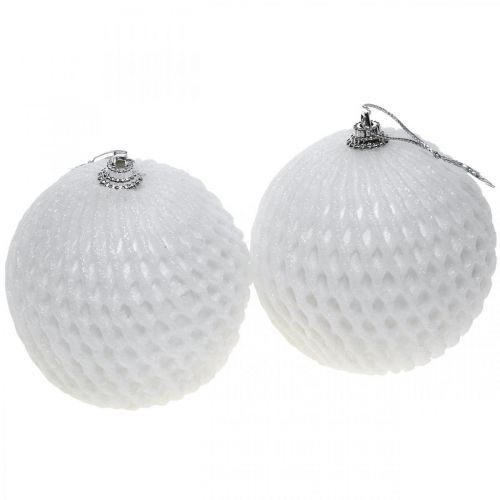 Floristik24 Kerstbal wit honingraatpatroon Kerstboombal Ø8cm 6st