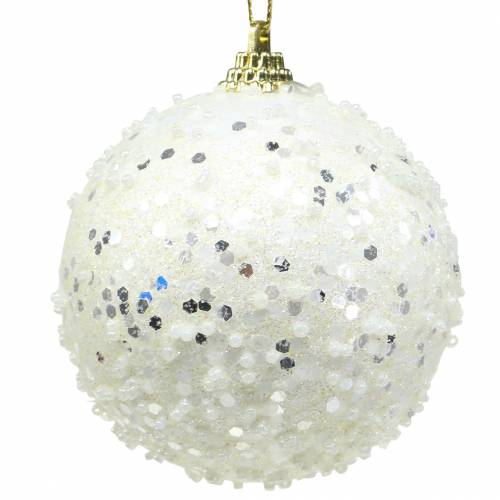Floristik24 Kerstboomversiering Kerstbal schuim wit glitter Ø8cm 2st