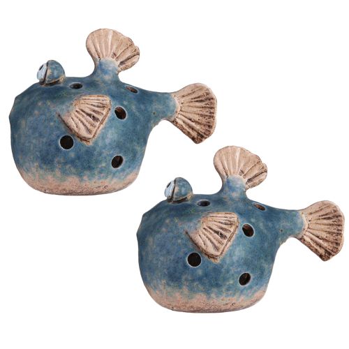 Artikel Kogelvis voor theelichtje keramiek siervis blauw 15cm 2st