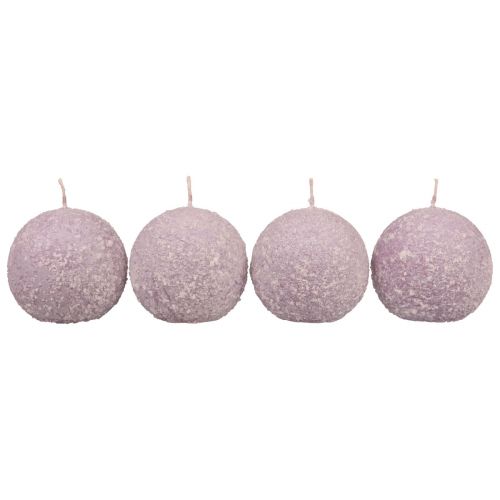 Artikel Ronde kaarsen paarse sneeuwbal glitterbolkaarsen 8 cm, 4 stuks